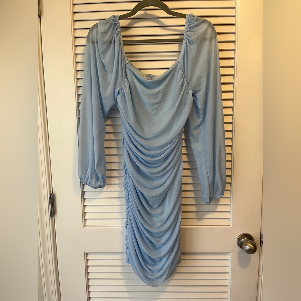 Elegant Blue Ruched Bodycon Dress
